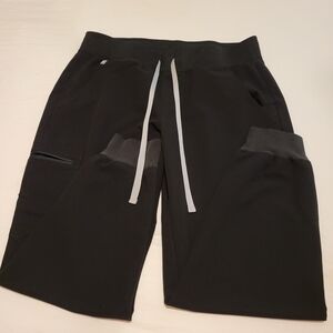 Figs Black Women's Petite Drawstring Jogger Pants with Grey Drawstrings